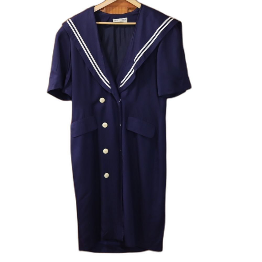 Nippon Boutique Vintage Navy Double-Breasted Women's Dress Nautical Sailor 14